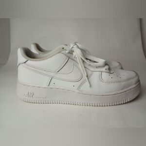 Nike Air Force 1 Sneakers, White Leather Low Top, 6 Y, Women Size 6